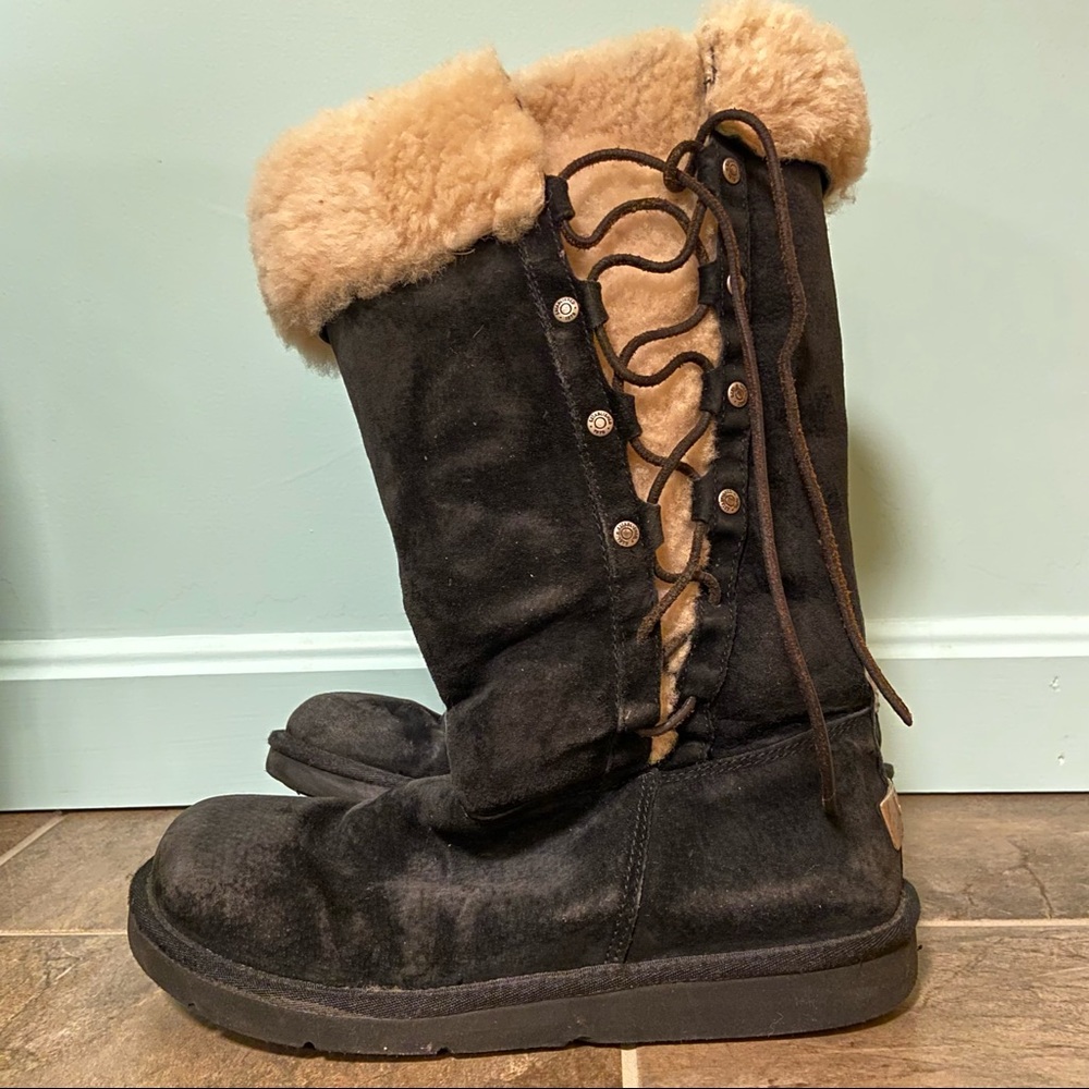 Ugg Upside black lace up sheepskin boots